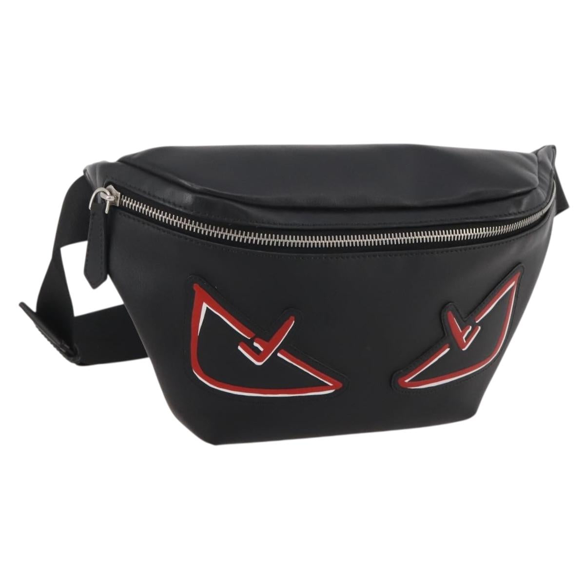 FENDI Bugseye Body Bag Leather Black Silver 7VA434 Auth 204881M