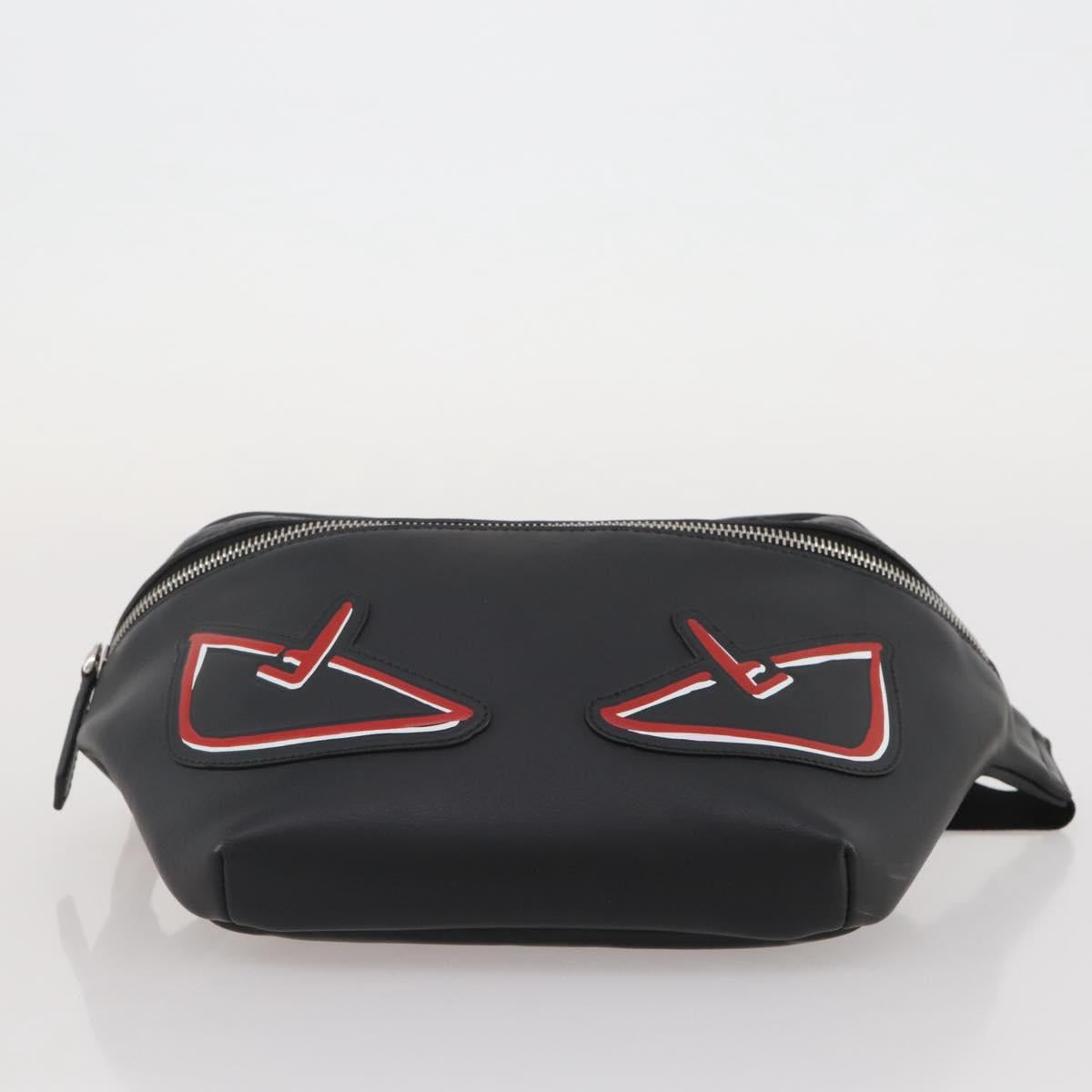 FENDI Bugseye Body Bag Leather Black Silver 7VA434 Auth 204881M