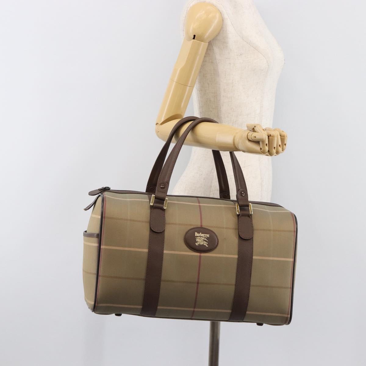 Burberrys Nova Check Boston Bag Canvas Brown Gold Auth 204885A