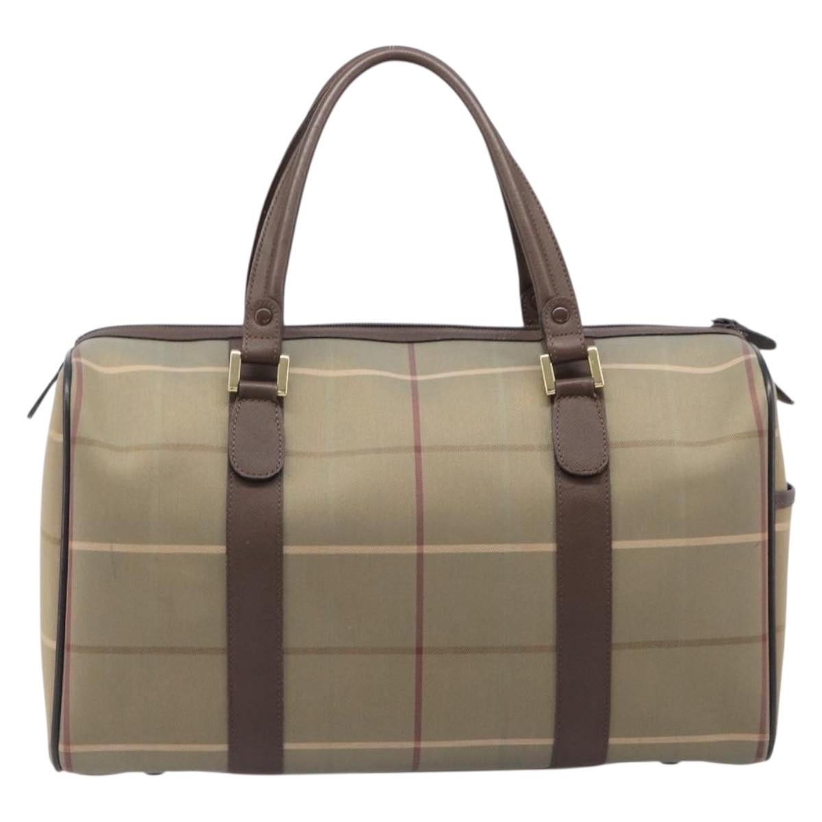 Burberrys Nova Check Boston Bag Canvas Brown Gold Auth 204885A