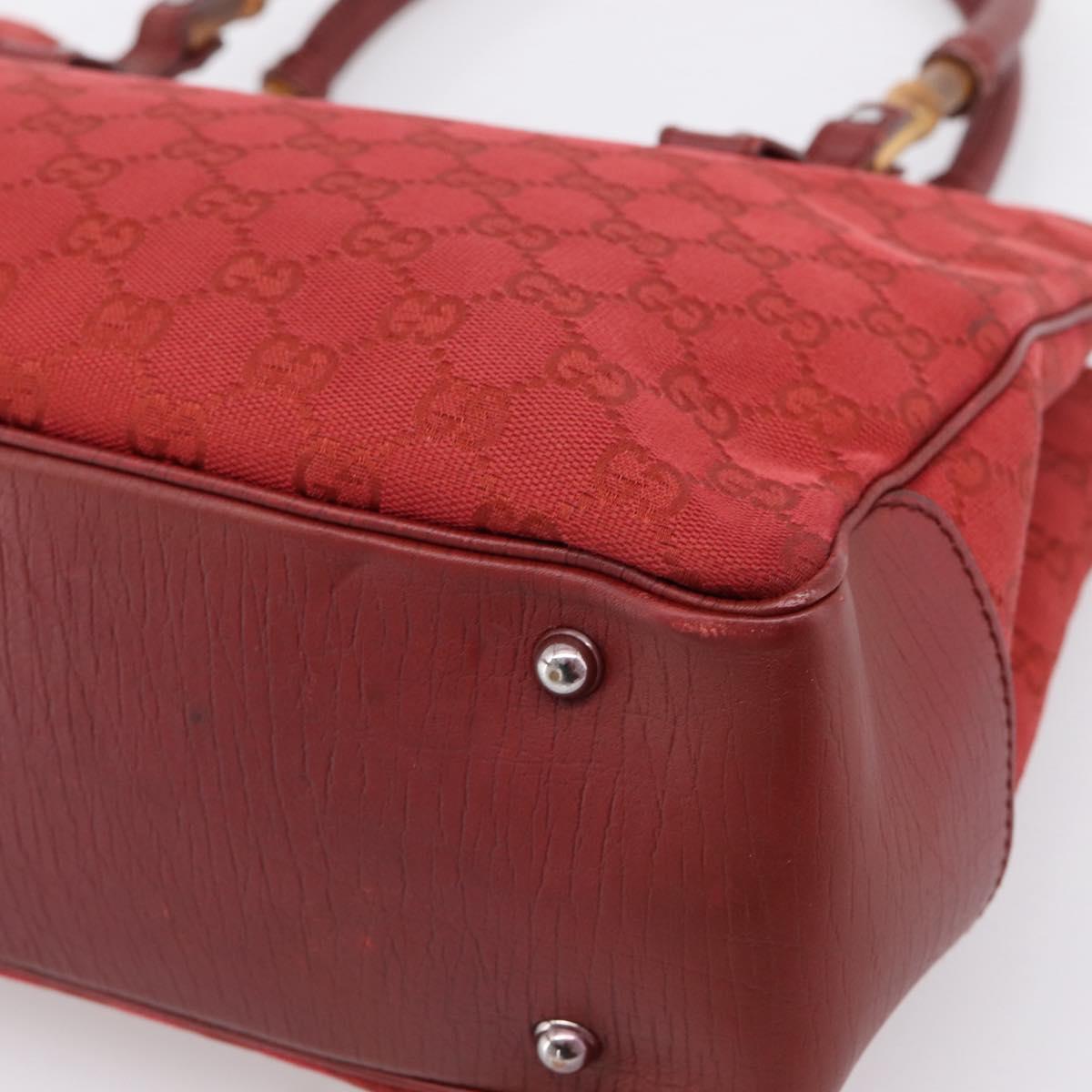 GUCCI GG Canvas Bamboo Hand Bag Red Silver 112526 Auth 204886