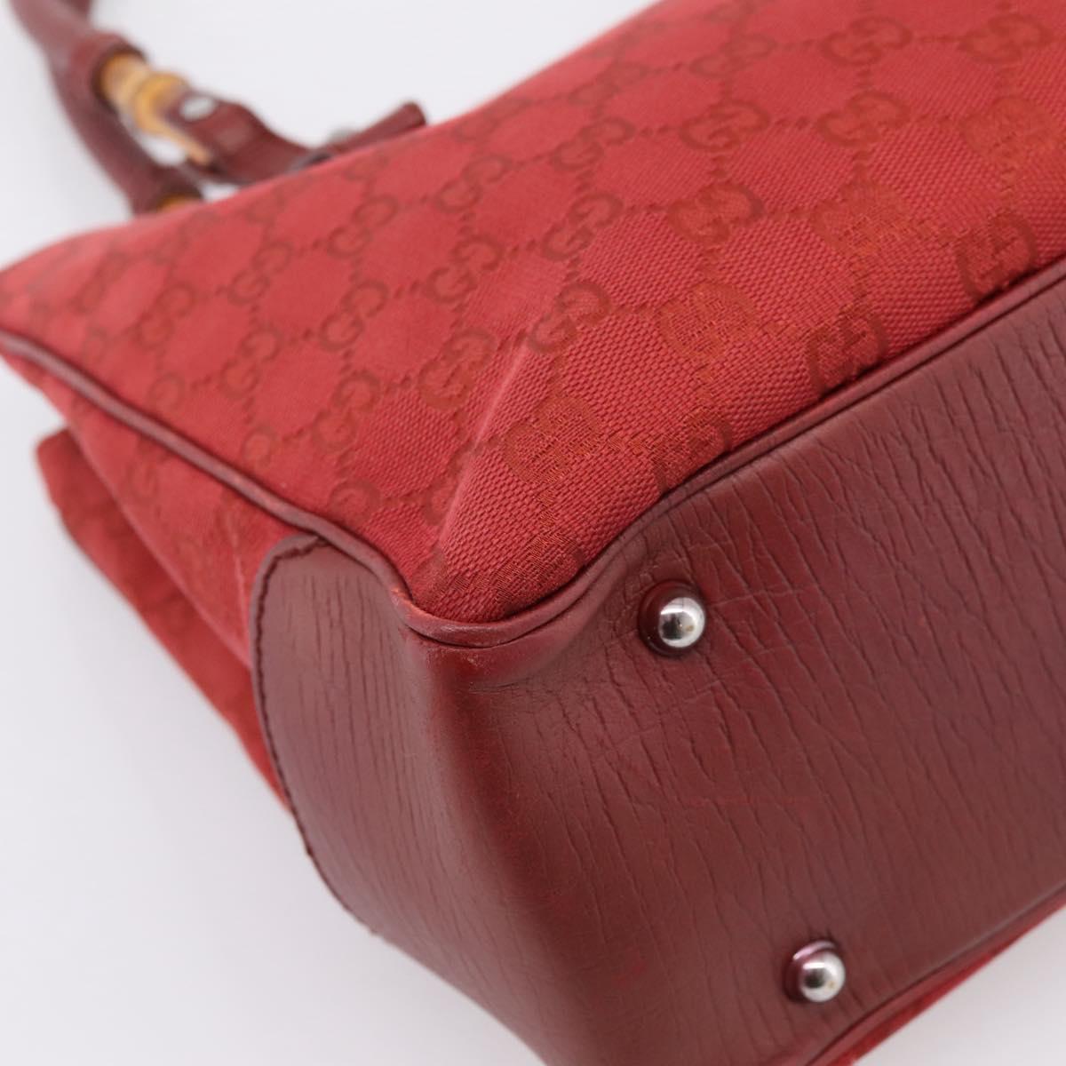 GUCCI GG Canvas Bamboo Hand Bag Red Silver 112526 Auth 204886