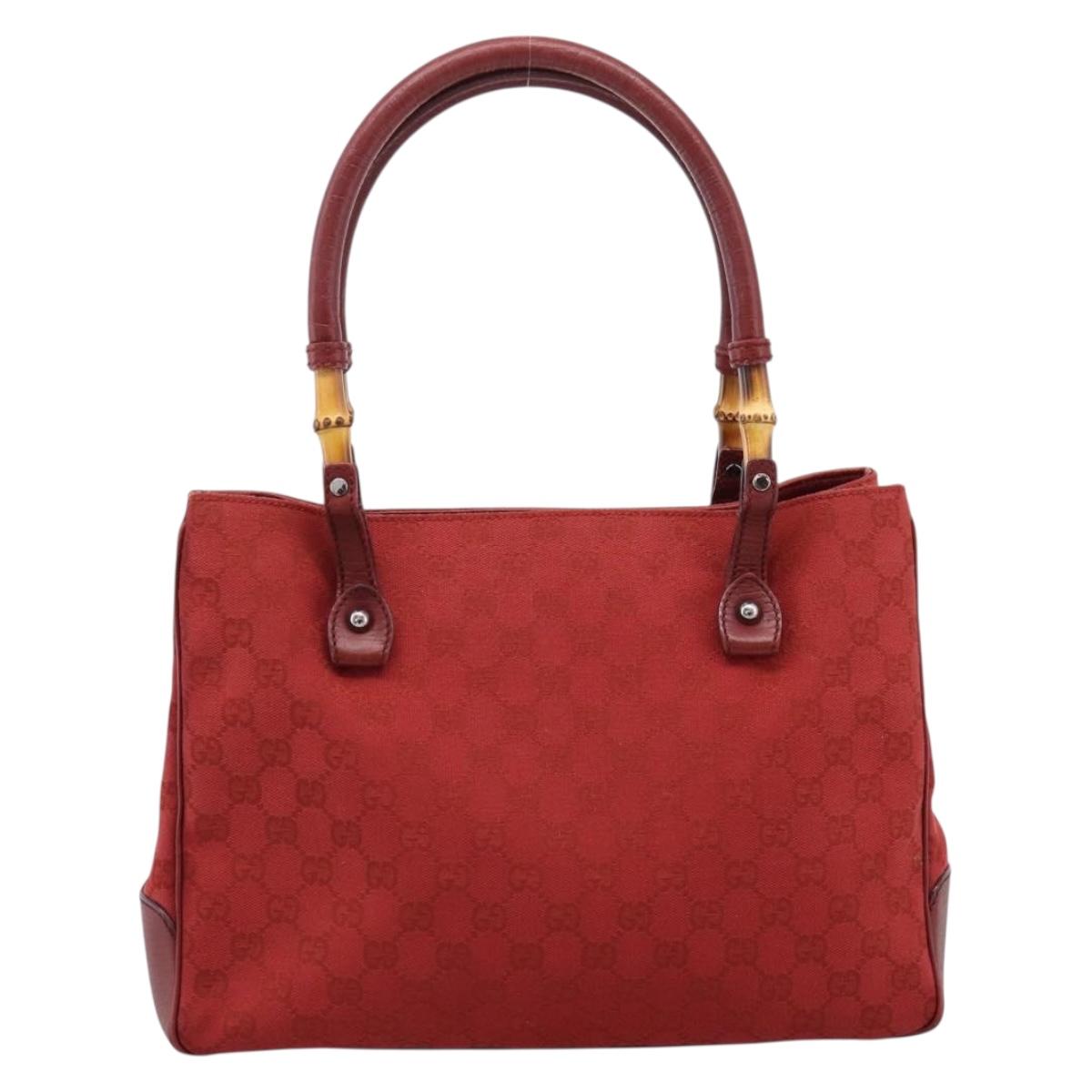 GUCCI GG Canvas Bamboo Hand Bag Red Silver 112526 Auth 204886