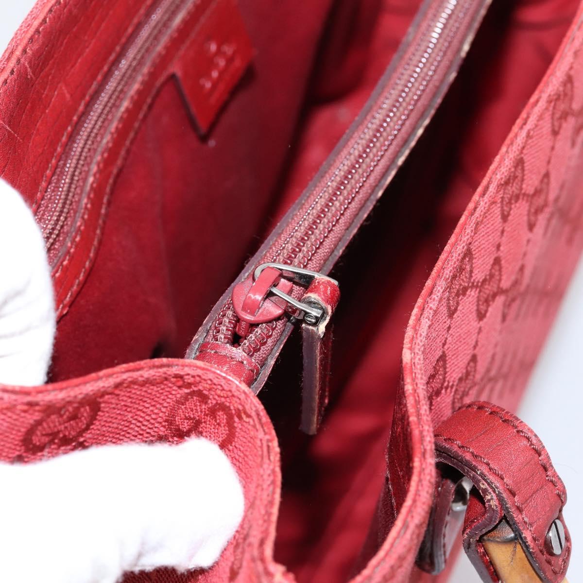 GUCCI GG Canvas Bamboo Hand Bag Red Silver 112526 Auth 204886