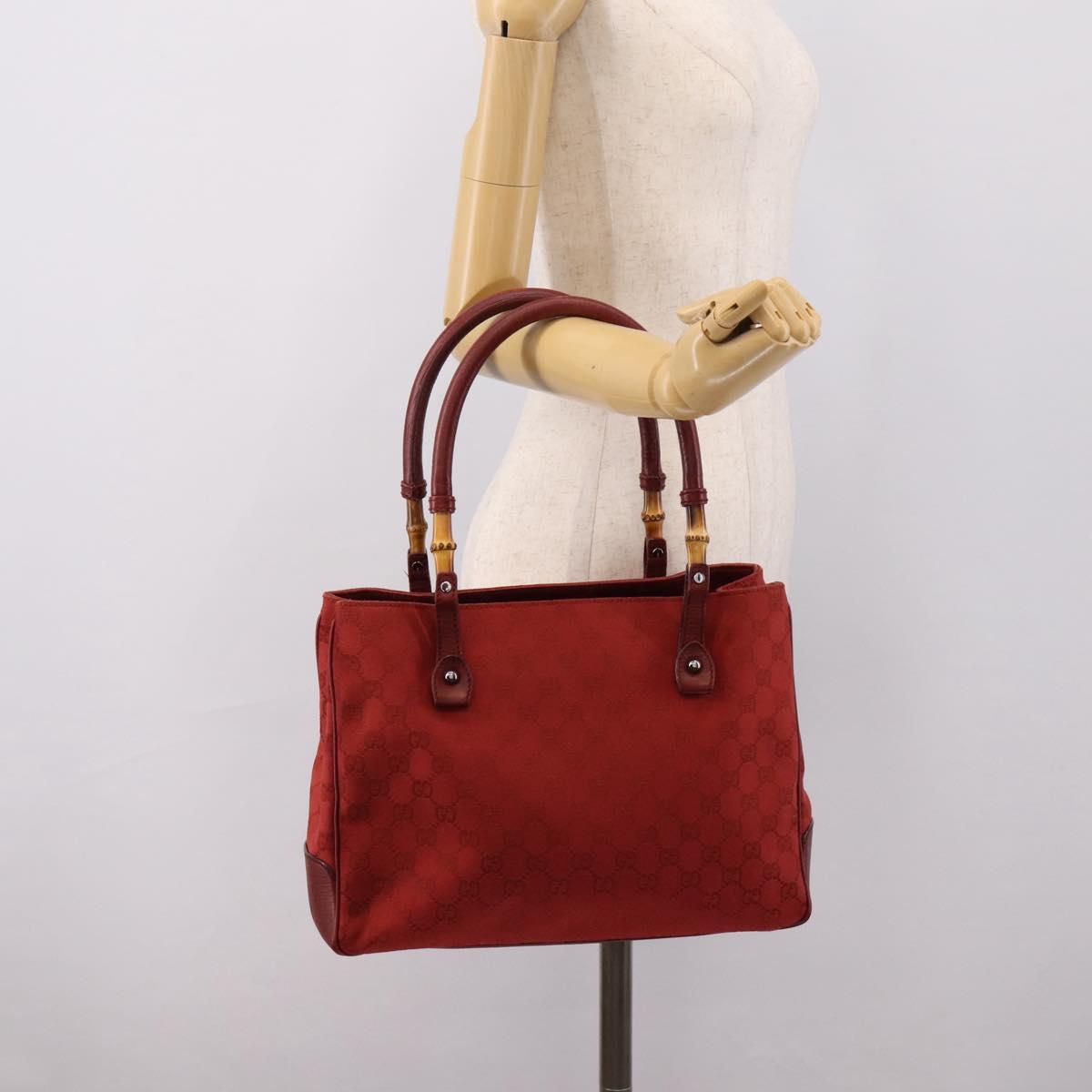 GUCCI GG Canvas Bamboo Hand Bag Red Silver 112526 Auth 204886