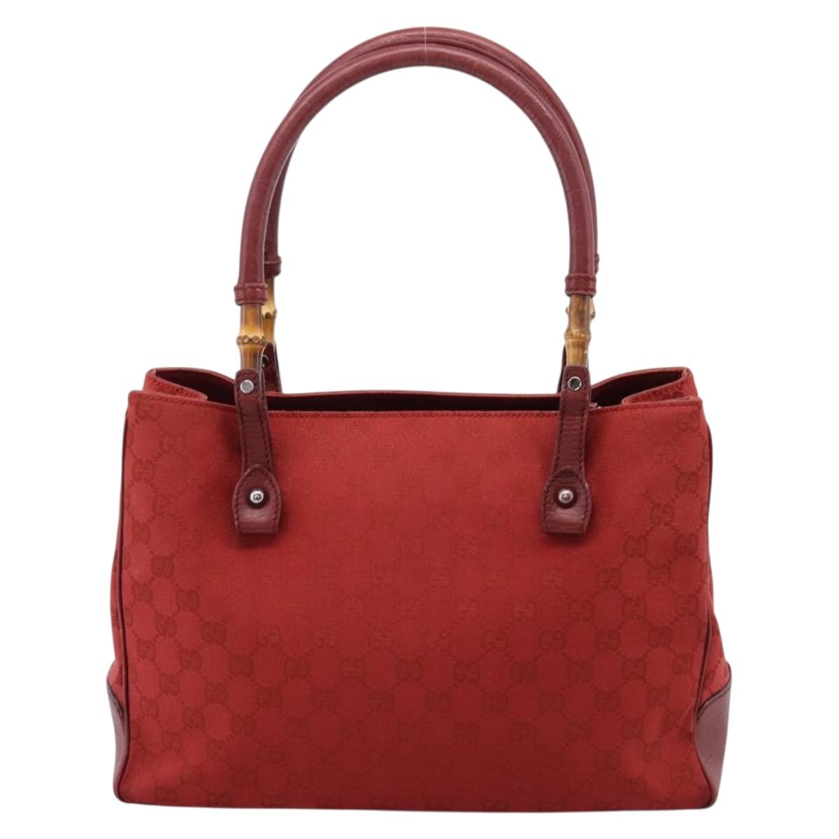 GUCCI GG Canvas Bamboo Hand Bag Red Silver 112526 Auth 204886