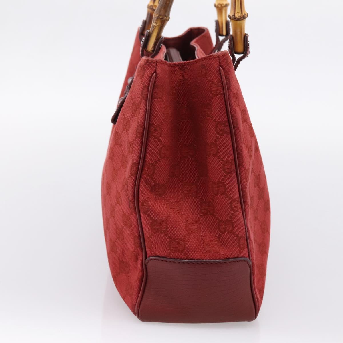 GUCCI GG Canvas Bamboo Hand Bag Red Silver 112526 Auth 204886