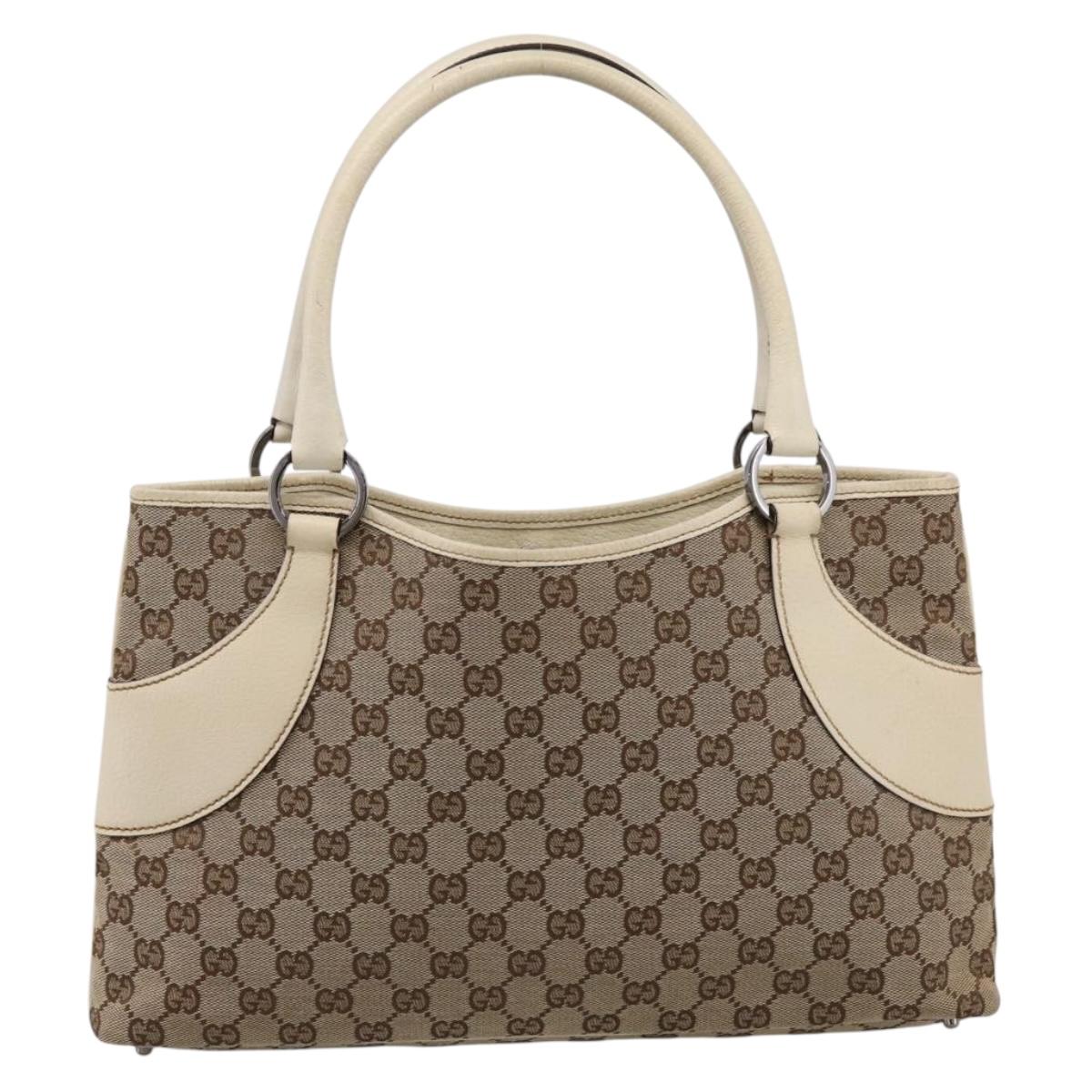 GUCCI GG Canvas Hand Bag Beige Silver 113015 Auth 204887A