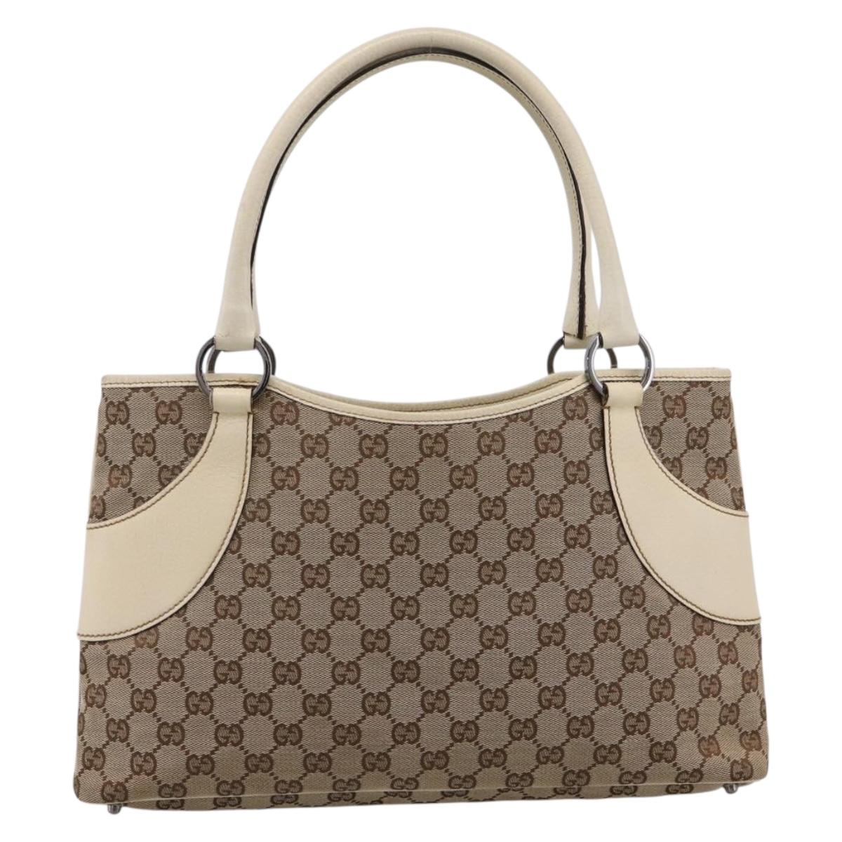GUCCI GG Canvas Hand Bag Beige Silver 113015 Auth 204887A