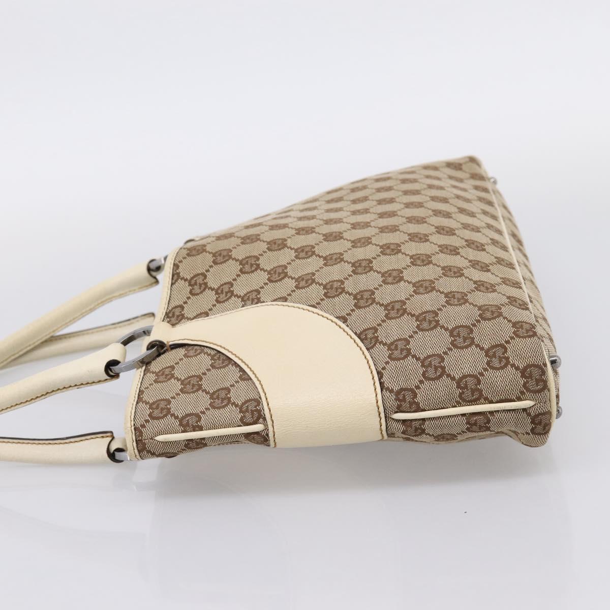 GUCCI GG Canvas Hand Bag Beige Silver 113015 Auth 204887A