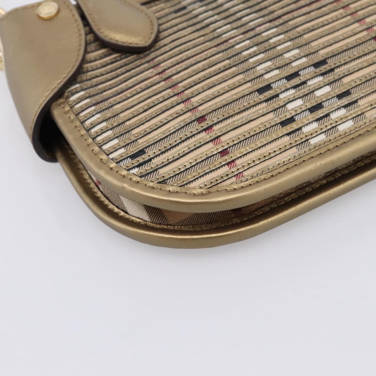 BURBERRY Nova Check Shoulder Bag PVC Leather Gold Auth 204889V