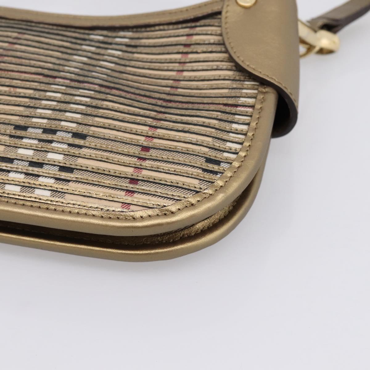 BURBERRY Nova Check Shoulder Bag PVC Leather Gold Auth 204889V