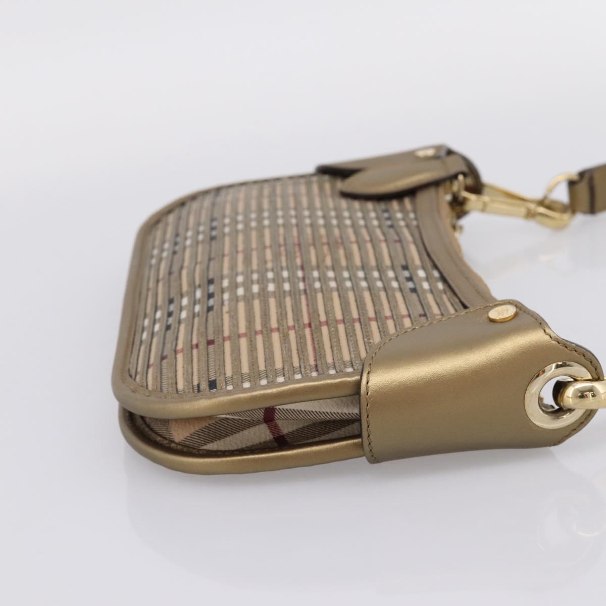 BURBERRY Nova Check Shoulder Bag PVC Leather Gold Auth 204889V
