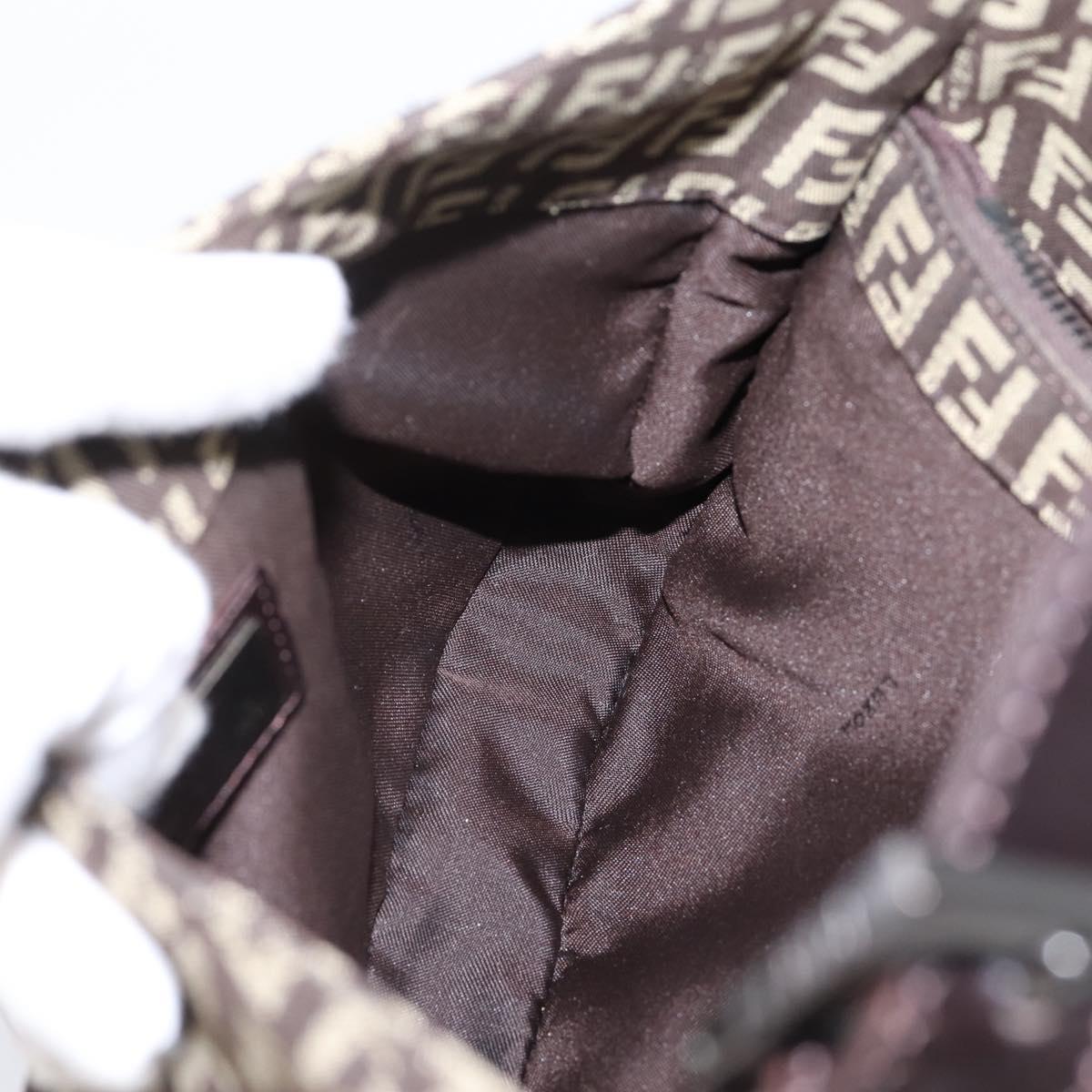 FENDI Zucchino Canvas Mamma Baguette Shoulder Bag Brown Silver Auth 204892V