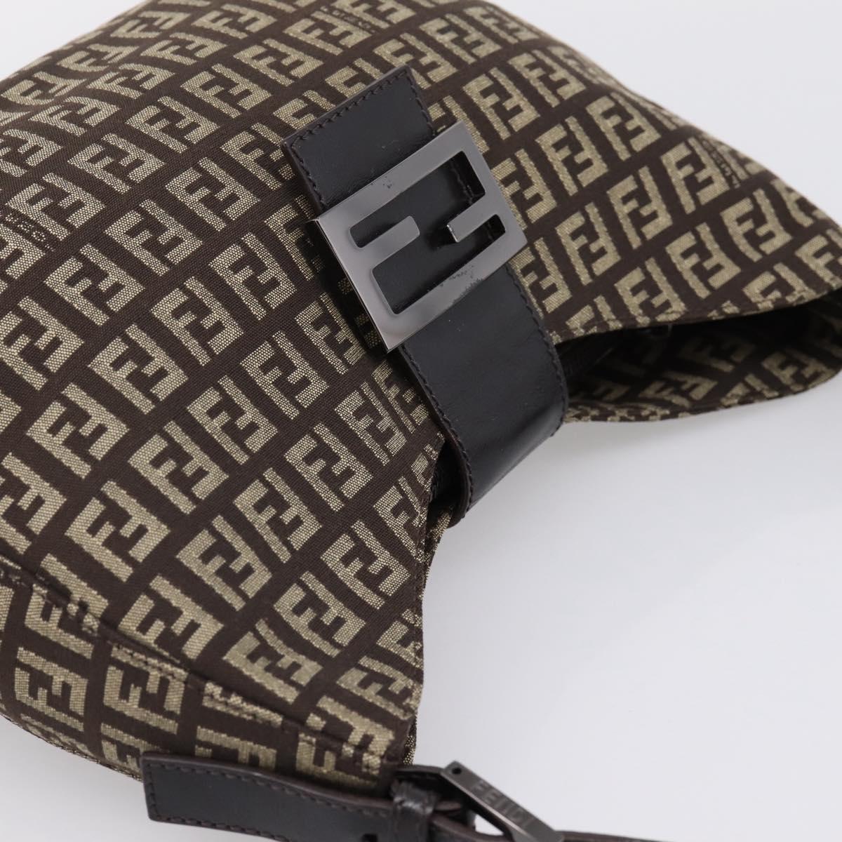 FENDI Zucchino Canvas Mamma Baguette Shoulder Bag Brown Silver Auth 204892V