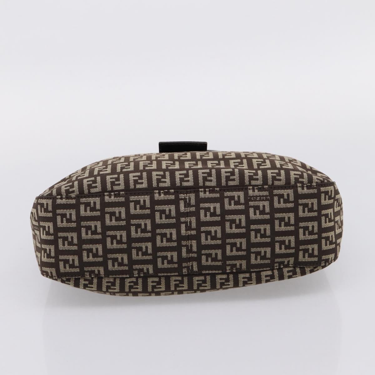 FENDI Zucchino Canvas Mamma Baguette Shoulder Bag Brown Silver Auth 204892V