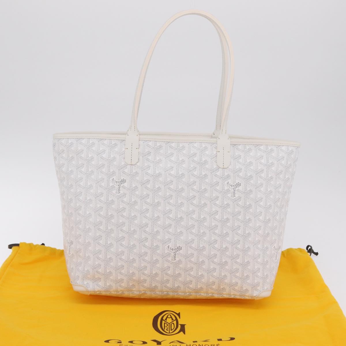 GOYARD Herringbone Artois PM Tote Bag PVC Leather White Auth 204894SM
