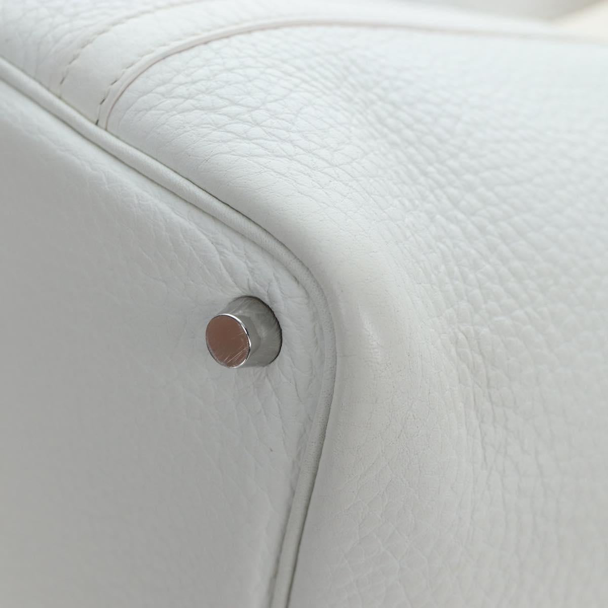 HERMES Picotan Lock PM Hand Bag Taurillon Leather White Silver Auth 204895SAM