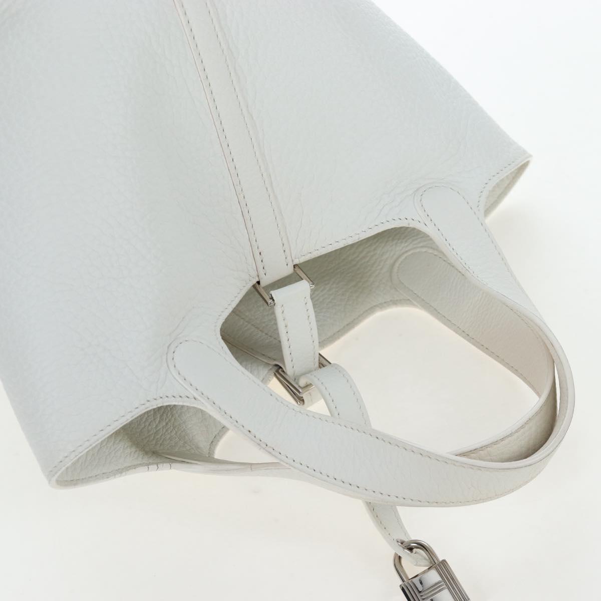 HERMES Picotan Lock PM Hand Bag Taurillon Leather White Silver Auth 204895SAM