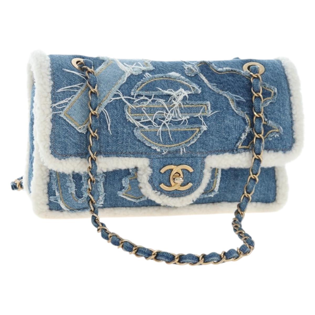 CHANEL Chain Shoulder Bag Denim Blue Gold CC Auth 204897SM