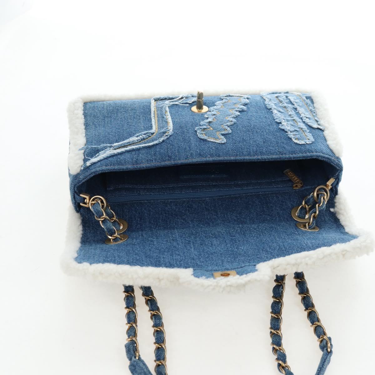 CHANEL Chain Shoulder Bag Denim Blue Gold CC Auth 204897SM