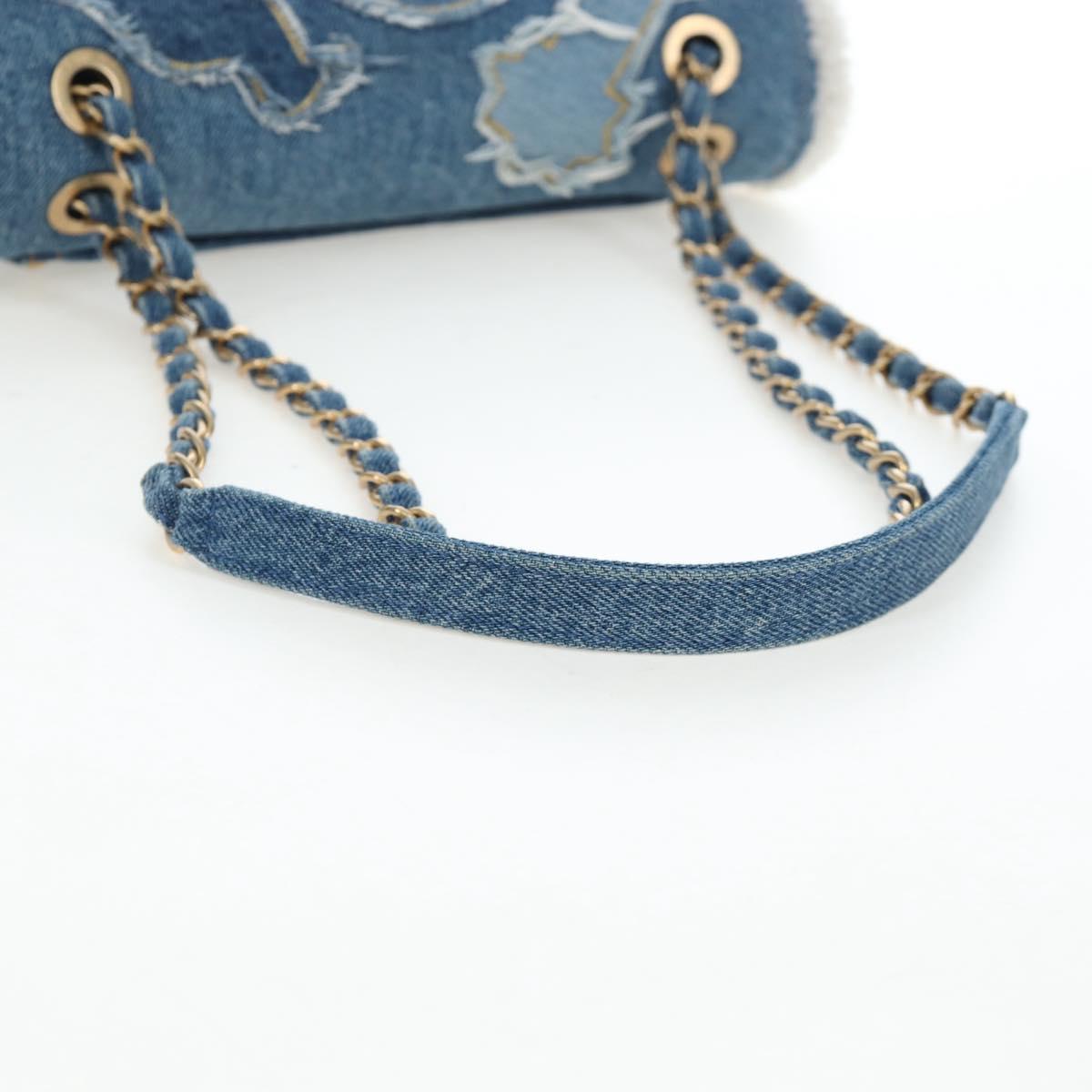 CHANEL Chain Shoulder Bag Denim Blue Gold CC Auth 204897SM