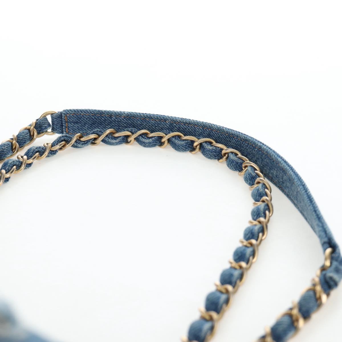 CHANEL Chain Shoulder Bag Denim Blue Gold CC Auth 204897SM