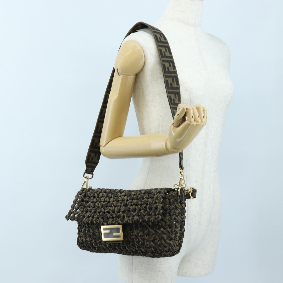 FENDI Zucca Canvas Mamma Baguette Shoulder Bag 2way Brown Black Auth 204902SM