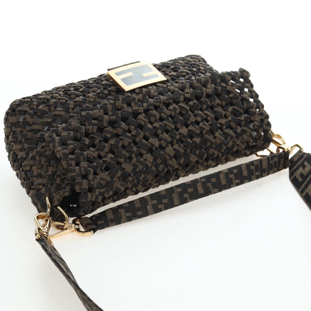 FENDI Zucca Canvas Mamma Baguette Shoulder Bag 2way Brown Black Auth 204902SM