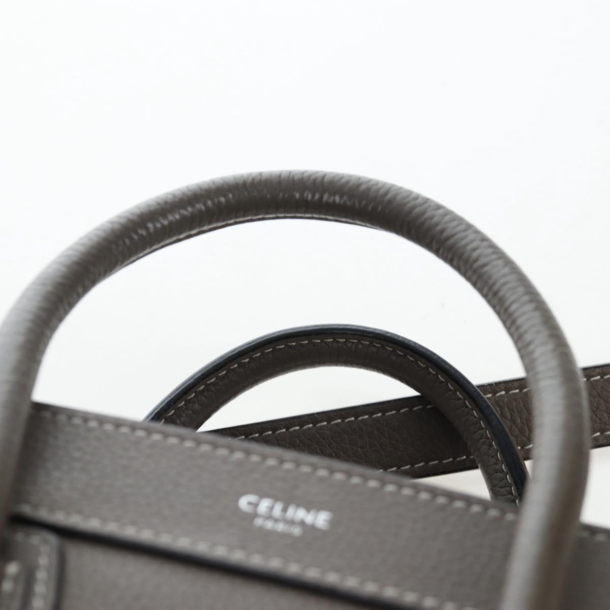 CELINE Luggage Nano Hand Bag Leather 2way Gray Silver Auth 204904V