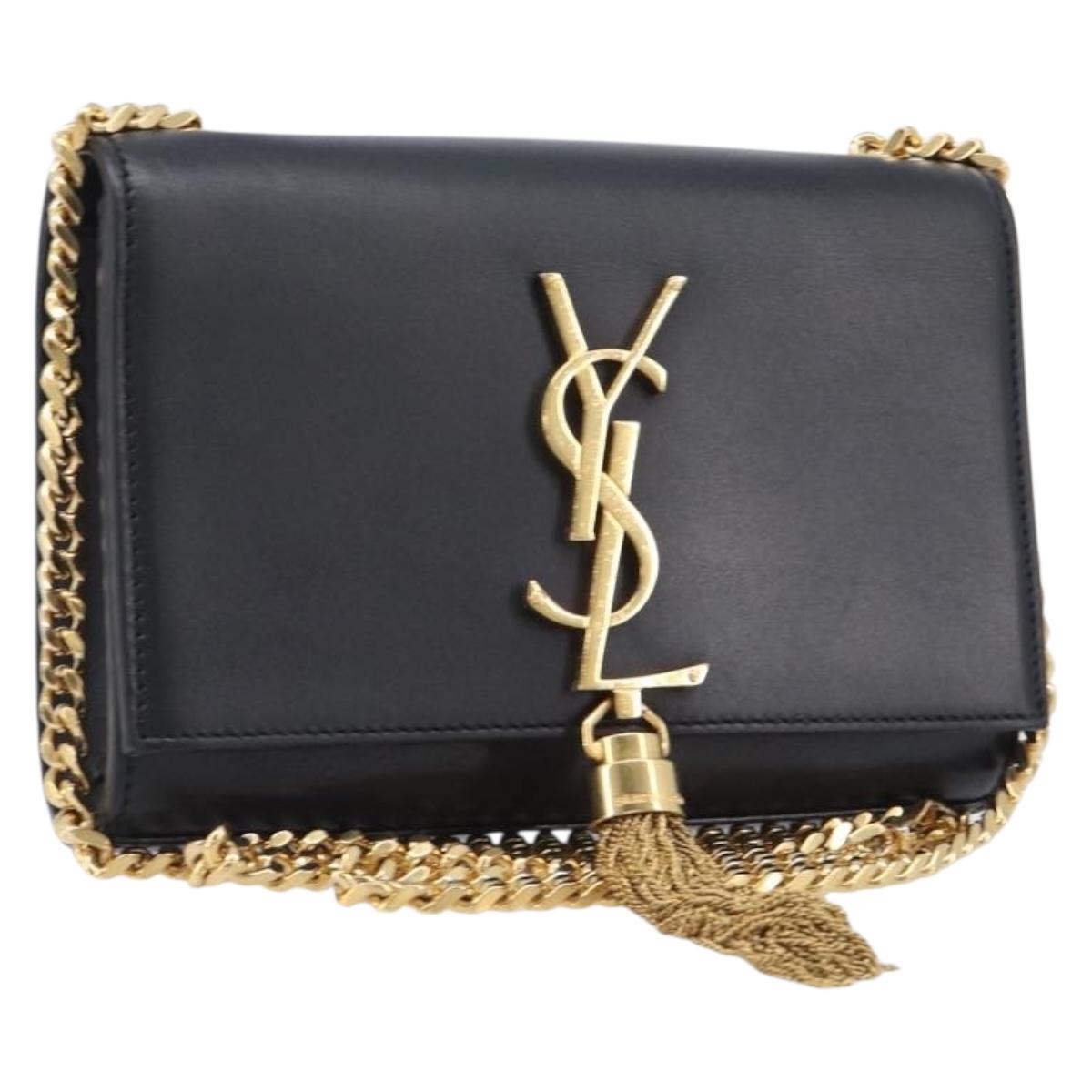 SAINT LAURENT Chain Kate Shoulder Bag Leather Black Gold Auth 204906SAM