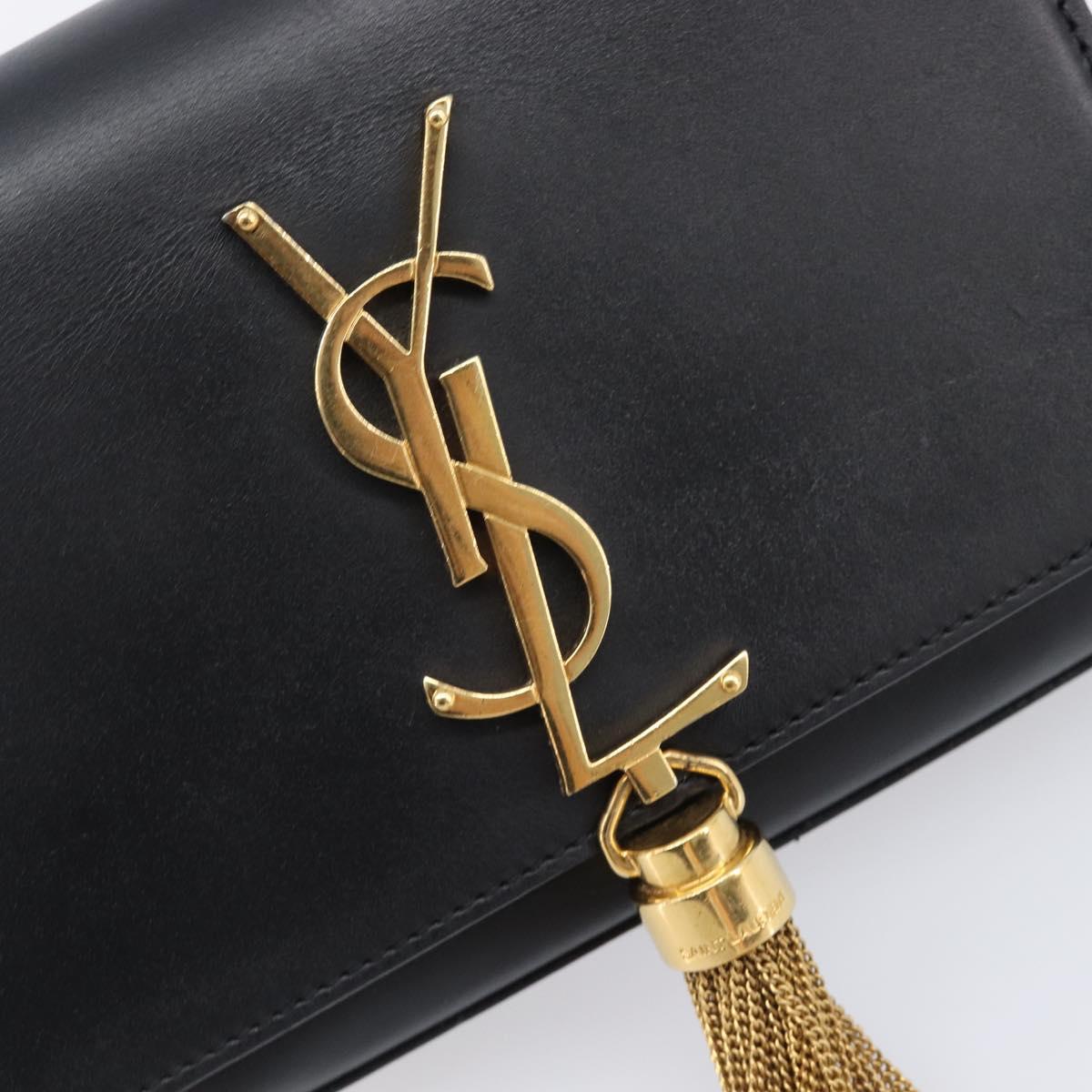 SAINT LAURENT Chain Kate Shoulder Bag Leather Black Gold Auth 204906SAM
