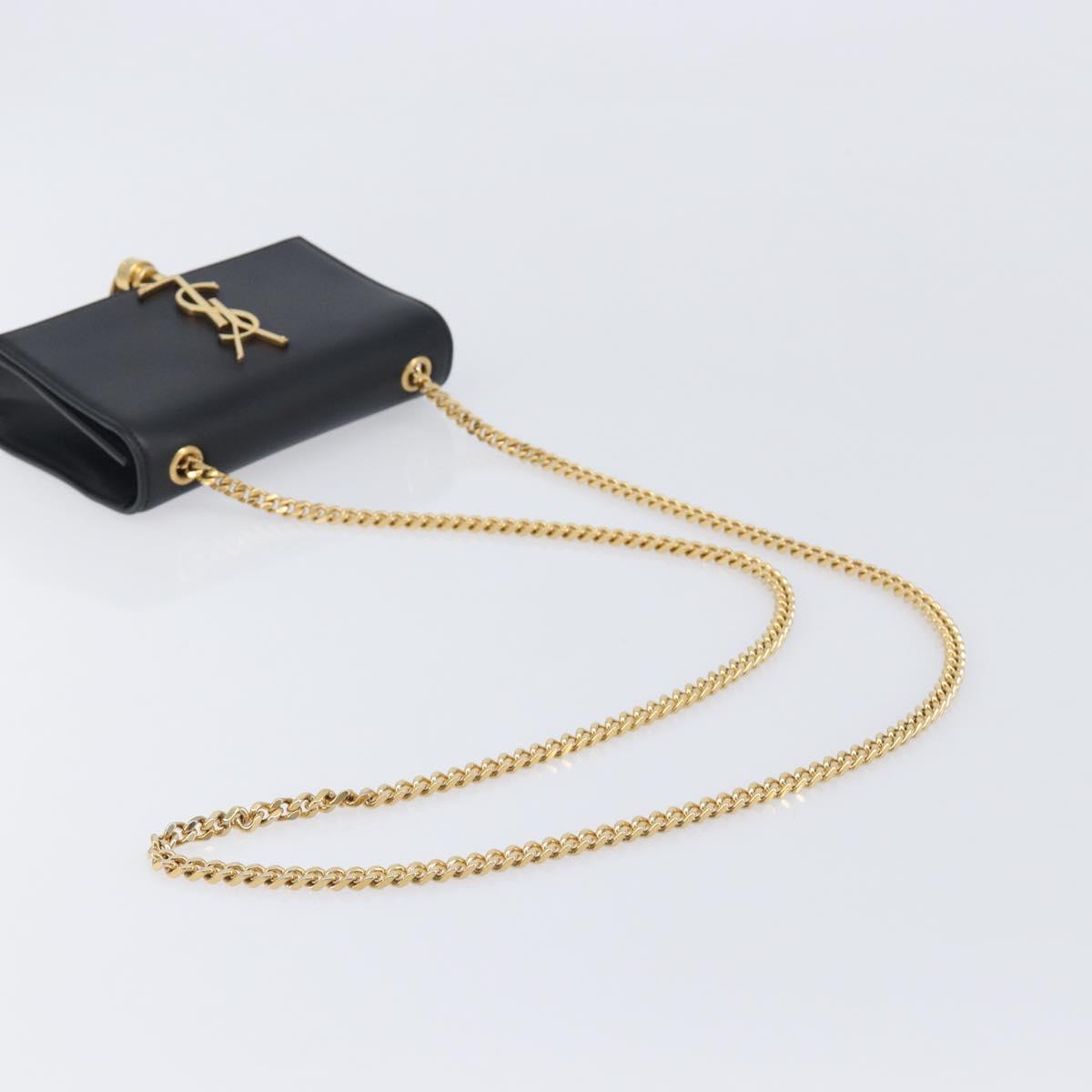 SAINT LAURENT Chain Kate Shoulder Bag Leather Black Gold Auth 204906SAM