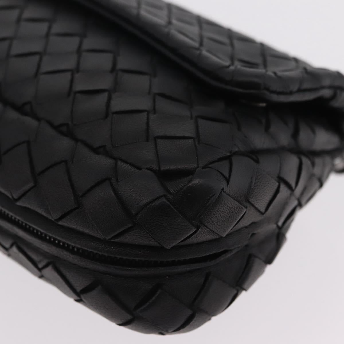 BOTTEGA VENETA INTRECCIATO Chain Shoulder Bag Leather Black Auth 204907A