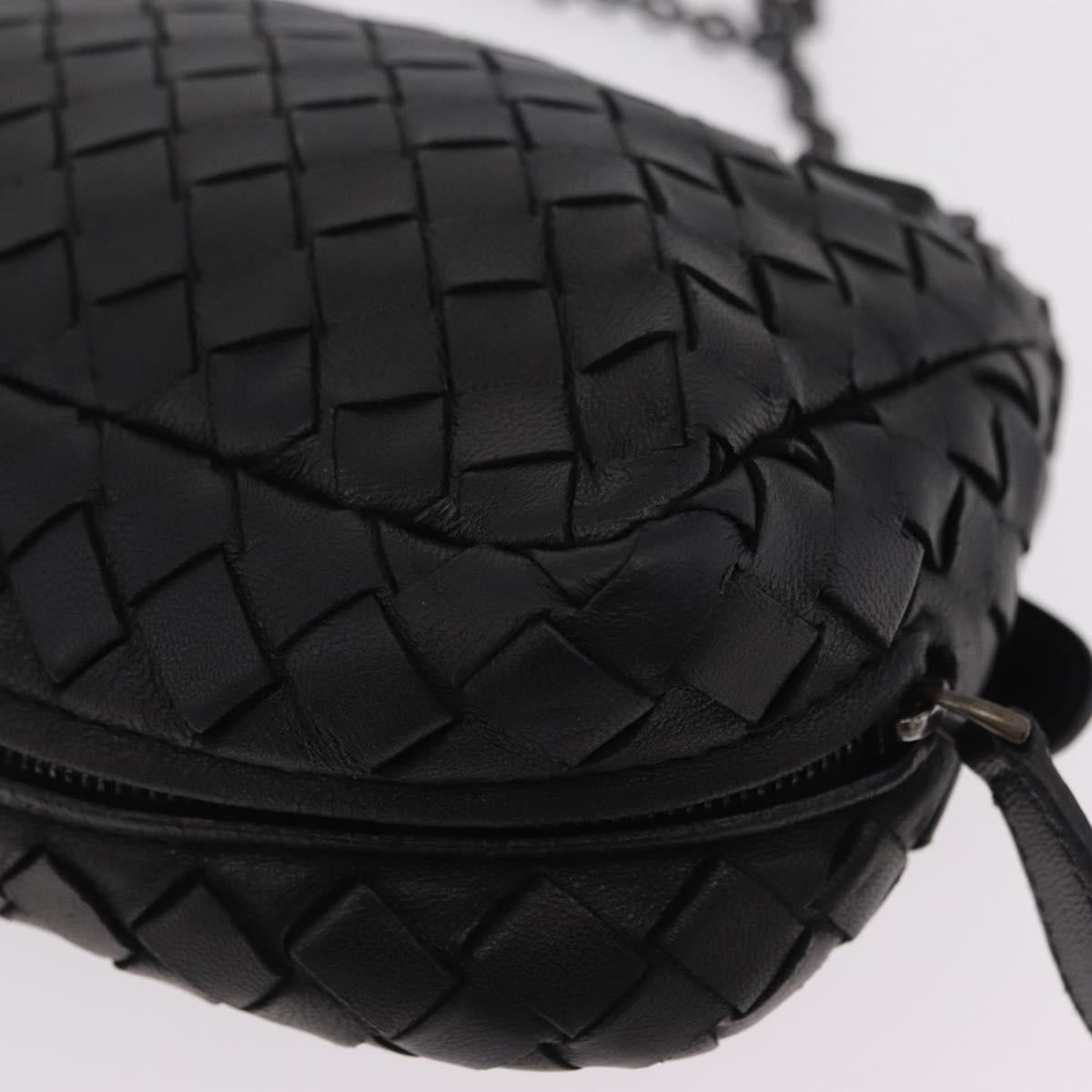 BOTTEGA VENETA INTRECCIATO Chain Shoulder Bag Leather Black Auth 204907A