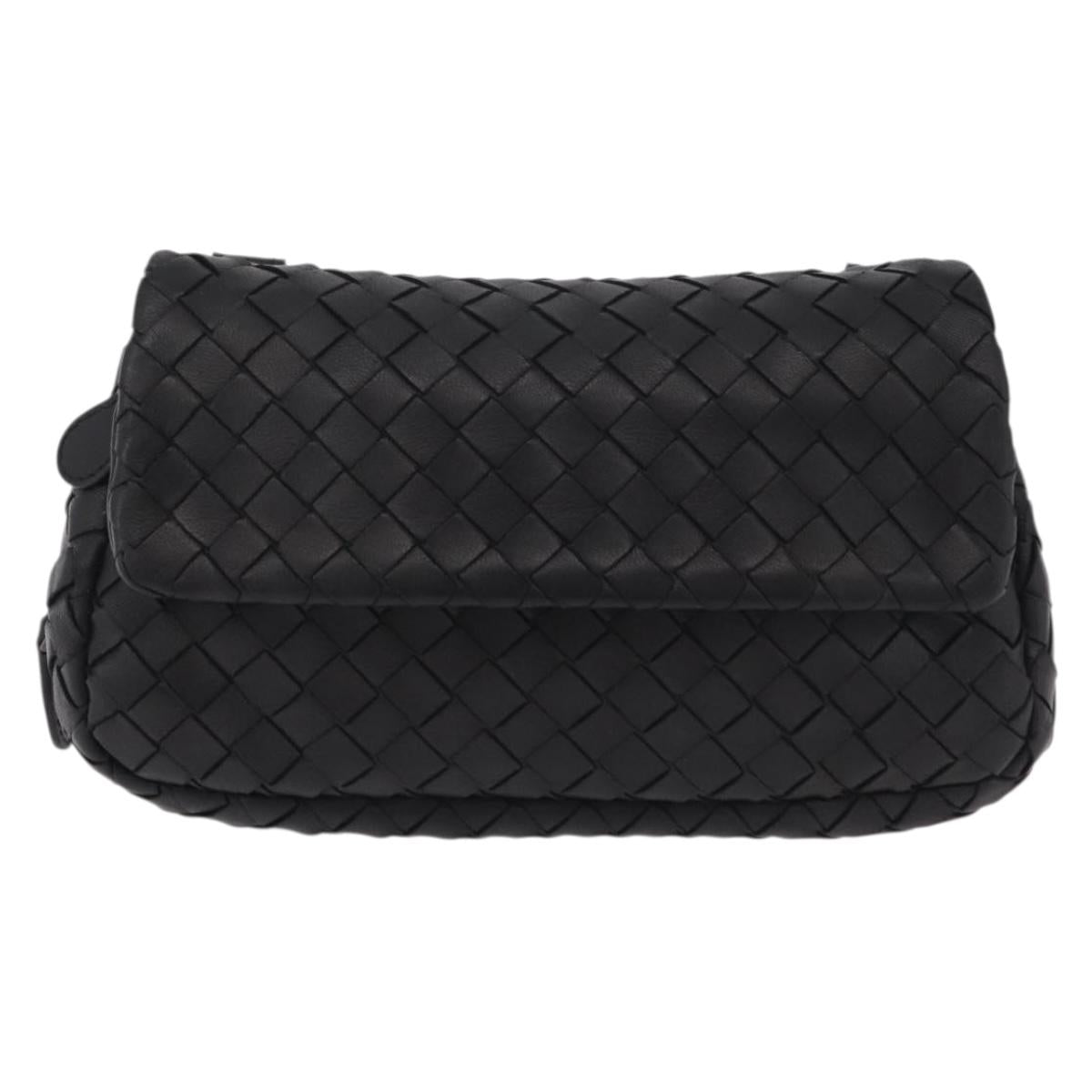BOTTEGA VENETA INTRECCIATO Chain Shoulder Bag Leather Black Auth 204907A