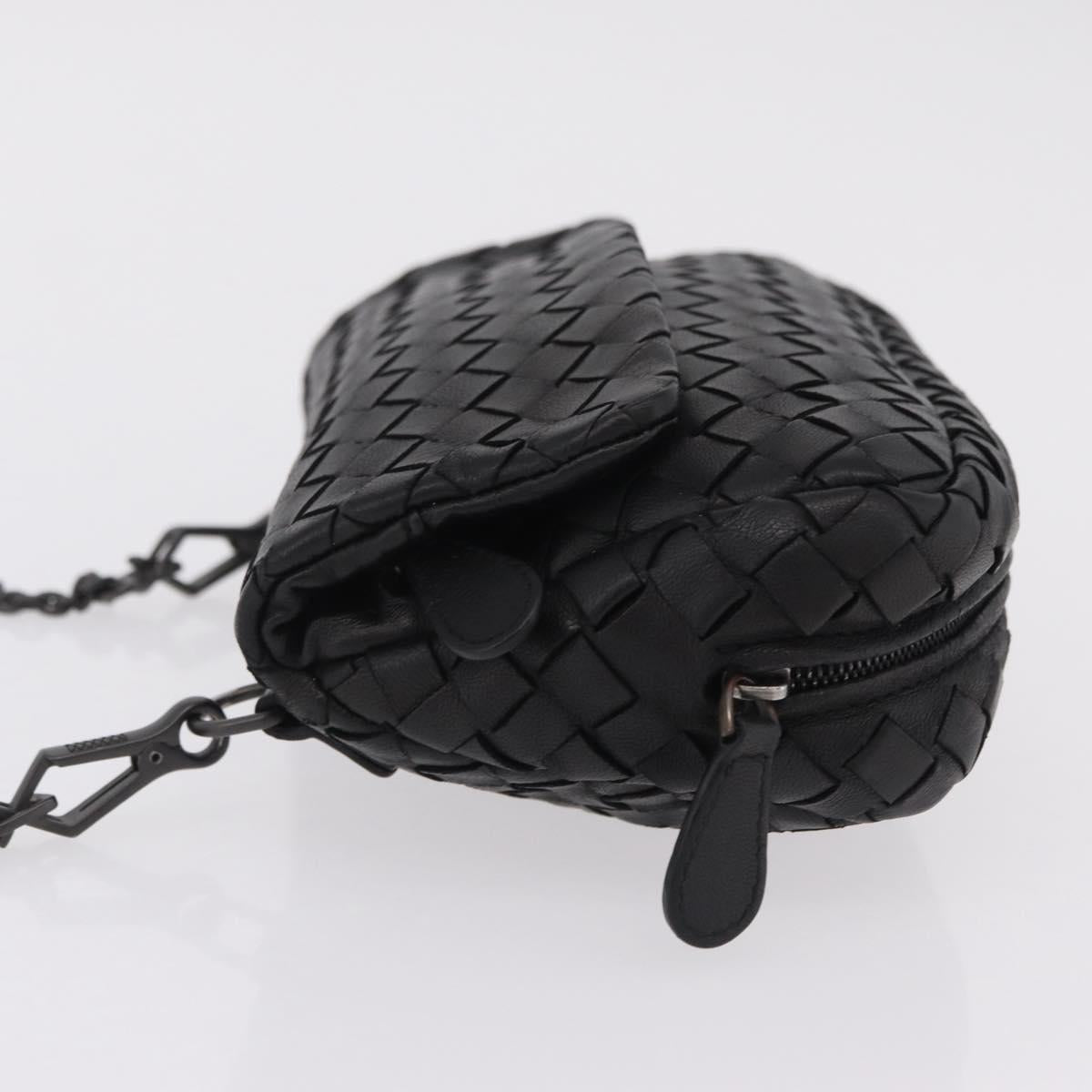 BOTTEGA VENETA INTRECCIATO Chain Shoulder Bag Leather Black Auth 204907A