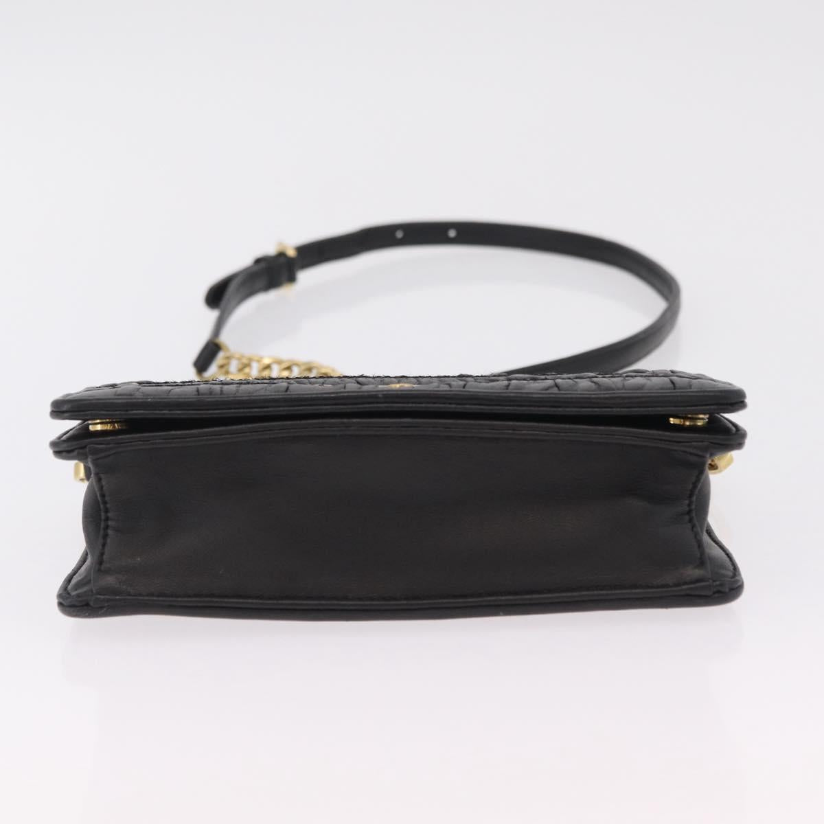 PRADA Gathered Chain Shoulder Bag Leather Black Gold Auth 204909A