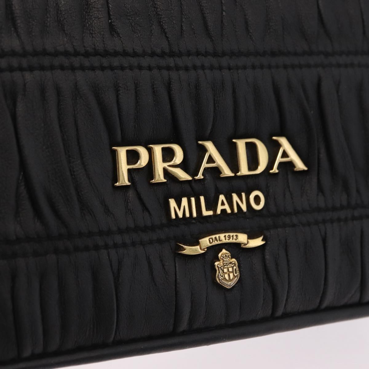 PRADA Gathered Chain Shoulder Bag Leather Black Gold Auth 204909A