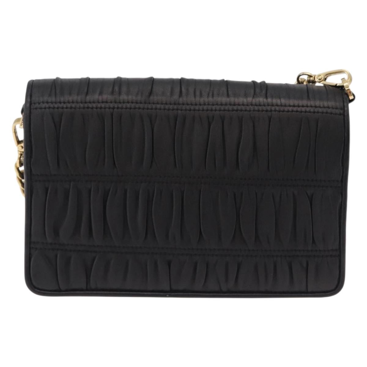 PRADA Gathered Chain Shoulder Bag Leather Black Gold Auth 204909A
