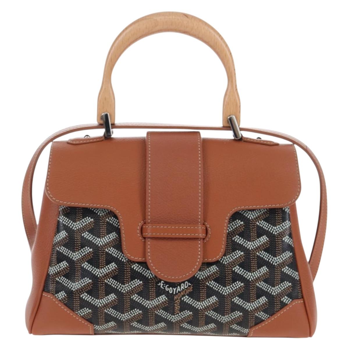 GOYARD Herringbone Saigon Mini Hand Bag PVC 2way Brown Silver Auth 204910SM