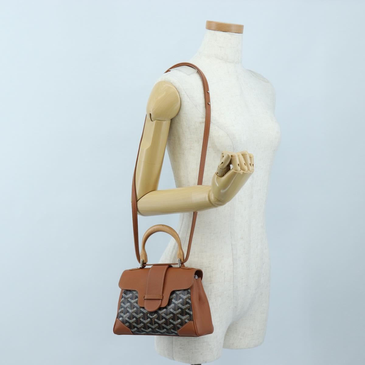 GOYARD Herringbone Saigon Mini Hand Bag PVC 2way Brown Silver Auth 204910SM