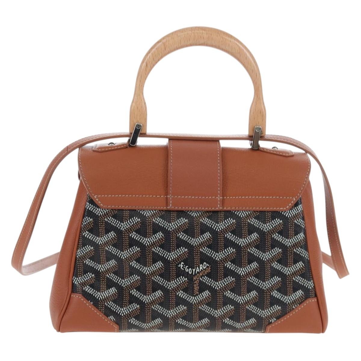 GOYARD Herringbone Saigon Mini Hand Bag PVC 2way Brown Silver Auth 204910SM