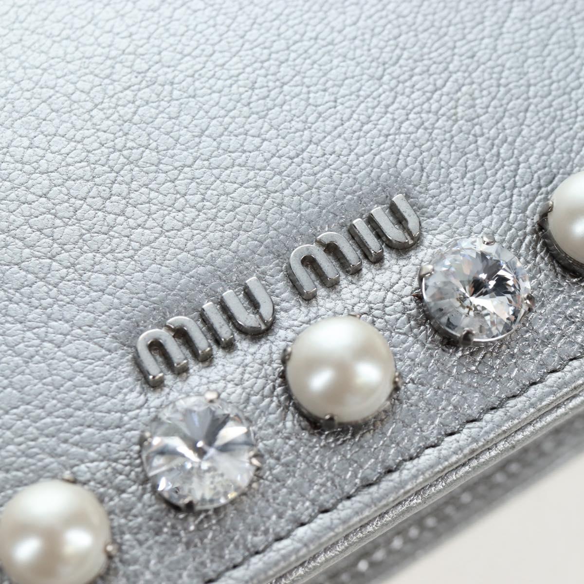 Miu Miu Chain Shoulder Bag Leather Silver Auth 204916M