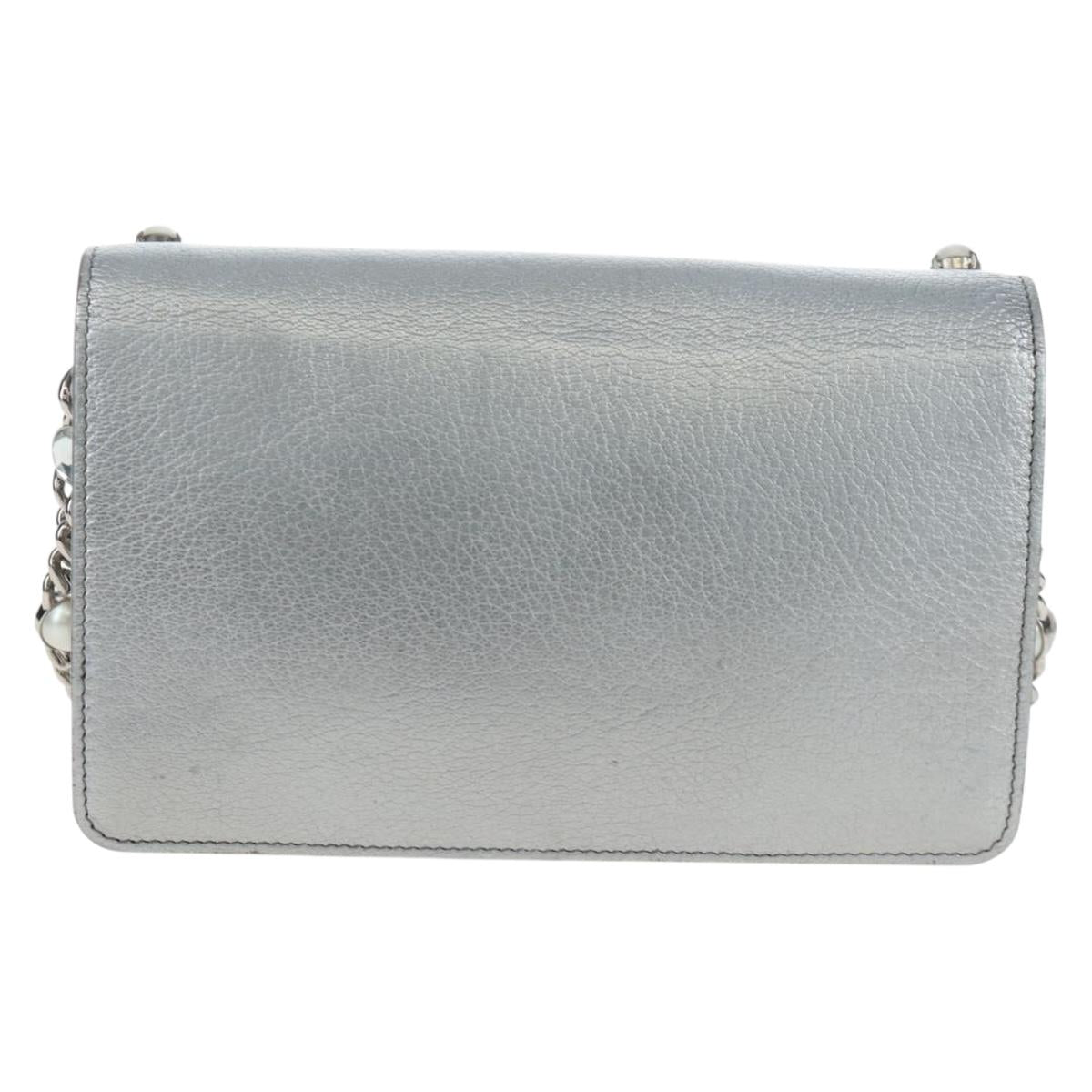Miu Miu Chain Shoulder Bag Leather Silver Auth 204916M