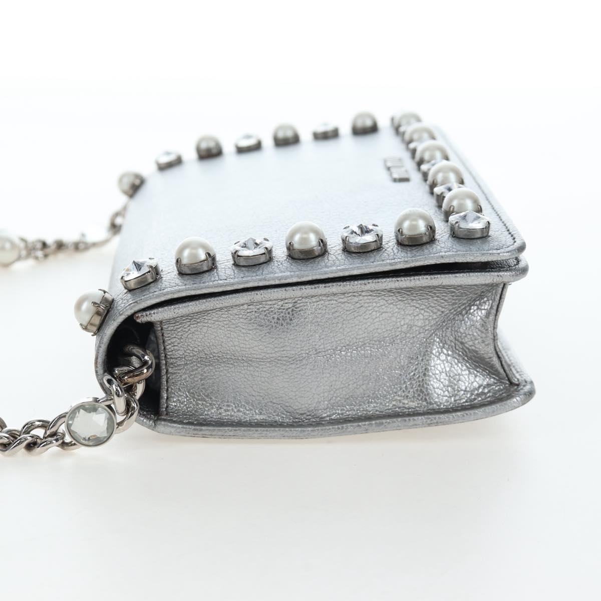 Miu Miu Chain Shoulder Bag Leather Silver Auth 204916M
