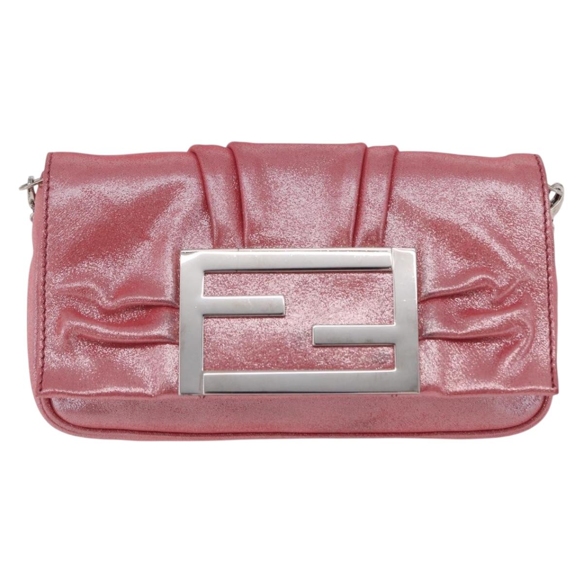 FENDI Mia Pochette Chain Shoulder Bag Leather Pink Silver 8BP046 Auth 204918M