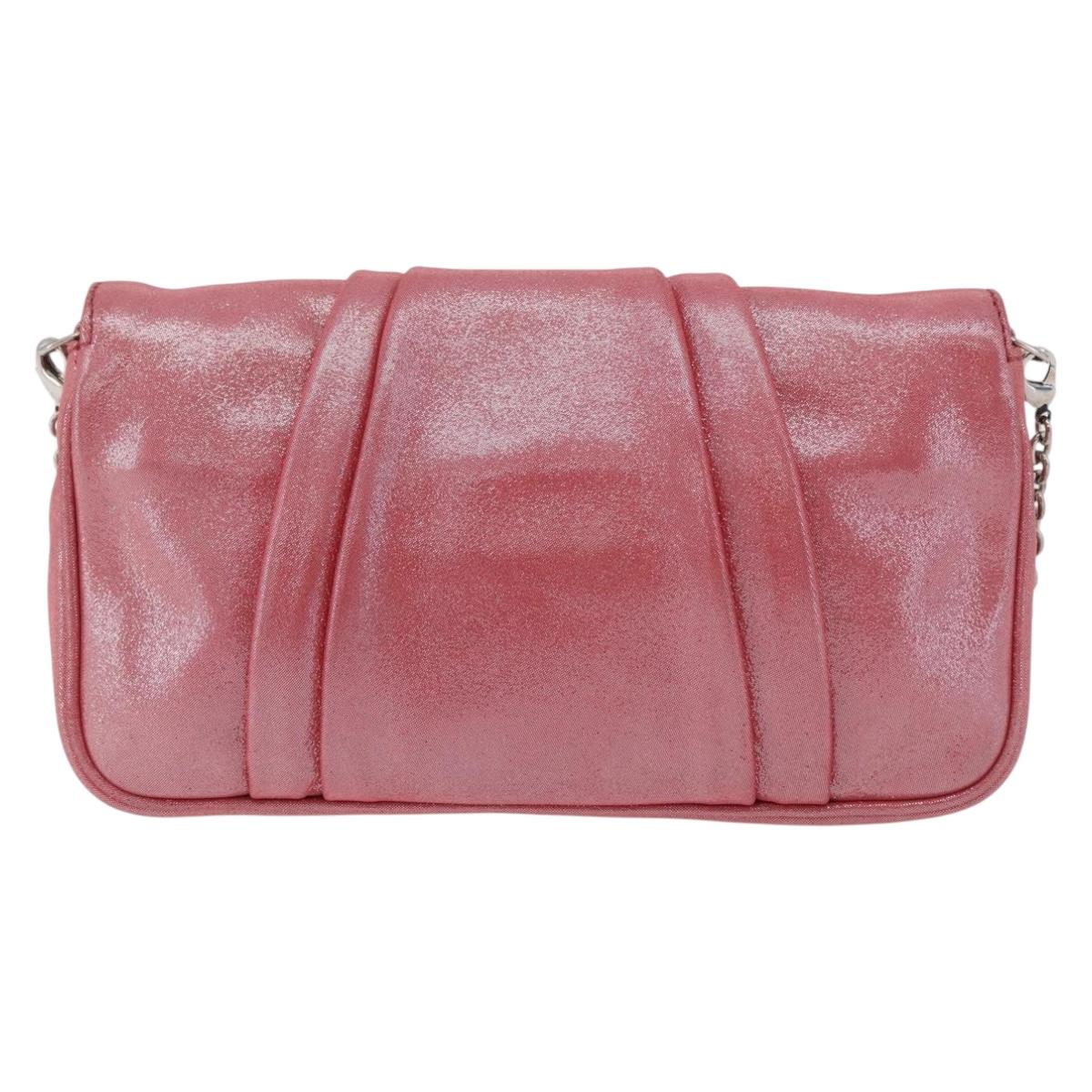 FENDI Mia Pochette Chain Shoulder Bag Leather Pink Silver 8BP046 Auth 204918M