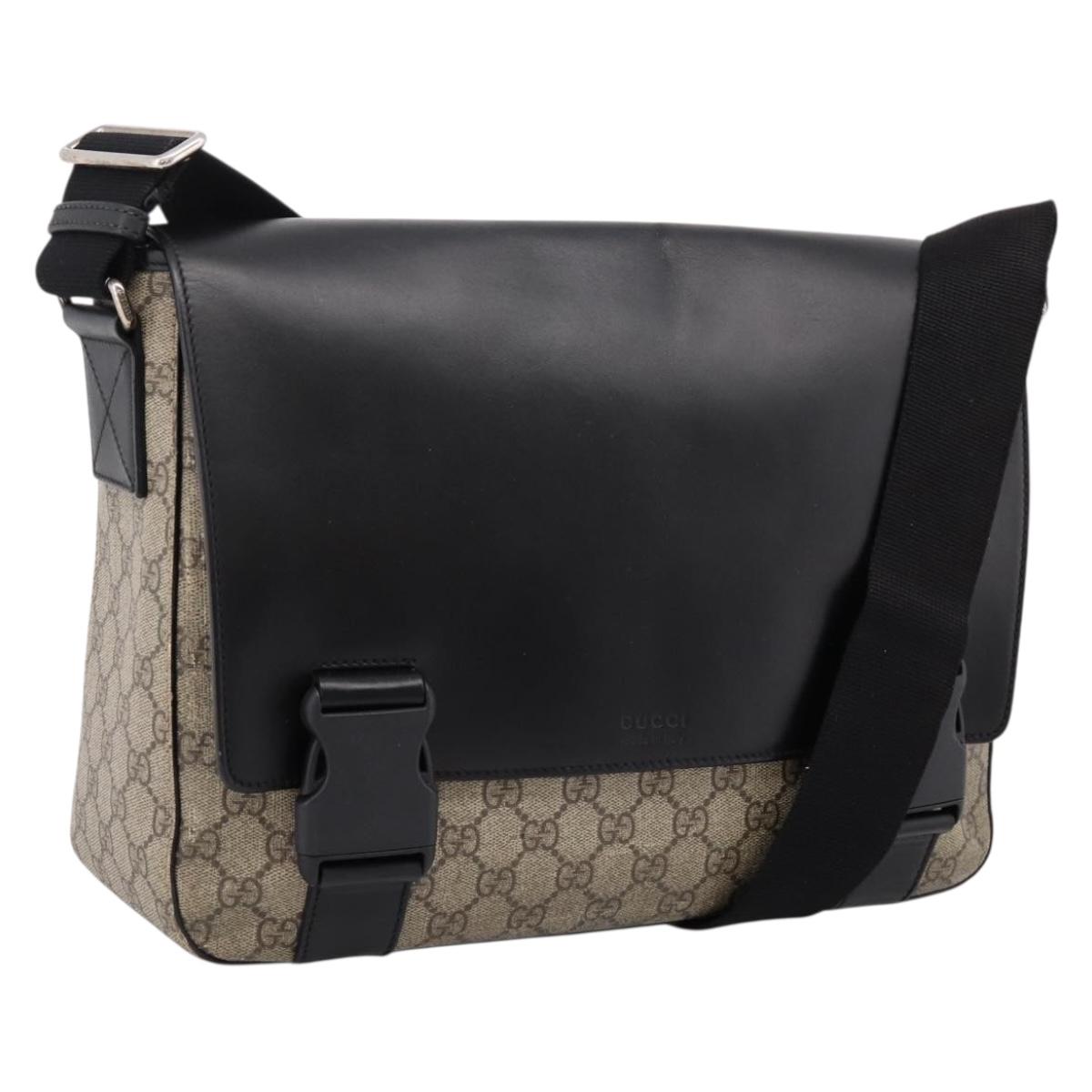 GUCCI GG Supreme Shoulder Bag PVC Beige Silver 406367 Auth 204922