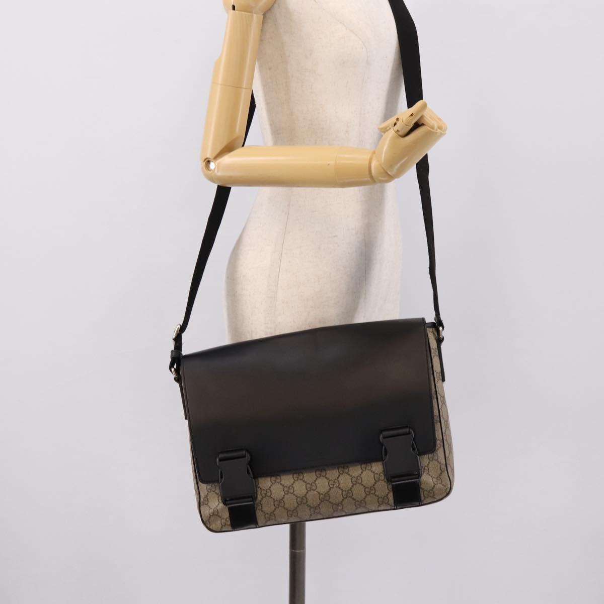 GUCCI GG Supreme Shoulder Bag PVC Beige Silver 406367 Auth 204922
